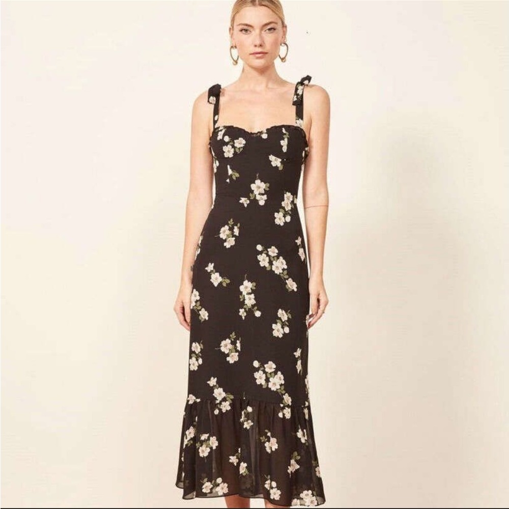Reformation Black Floral Midi Dress